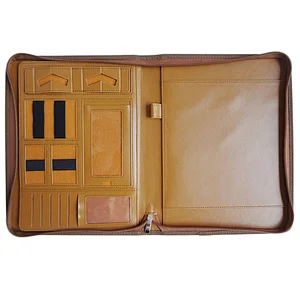 Wholesale new custom men zipper portfolio gift business folder A4 PU leather portfolio