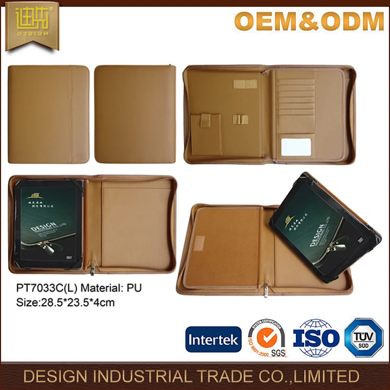 Zipped portable business travel leather portfolio cases cover
