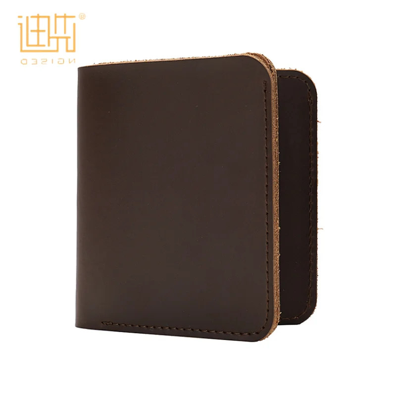 Customized factory price vintage hard card men zipper leather fold small wallet