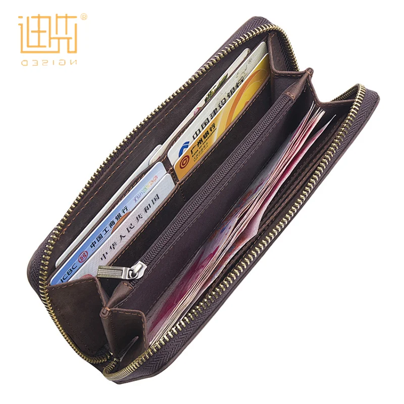 Custom fashion business secure smooth genuine leather mens zipper wallet