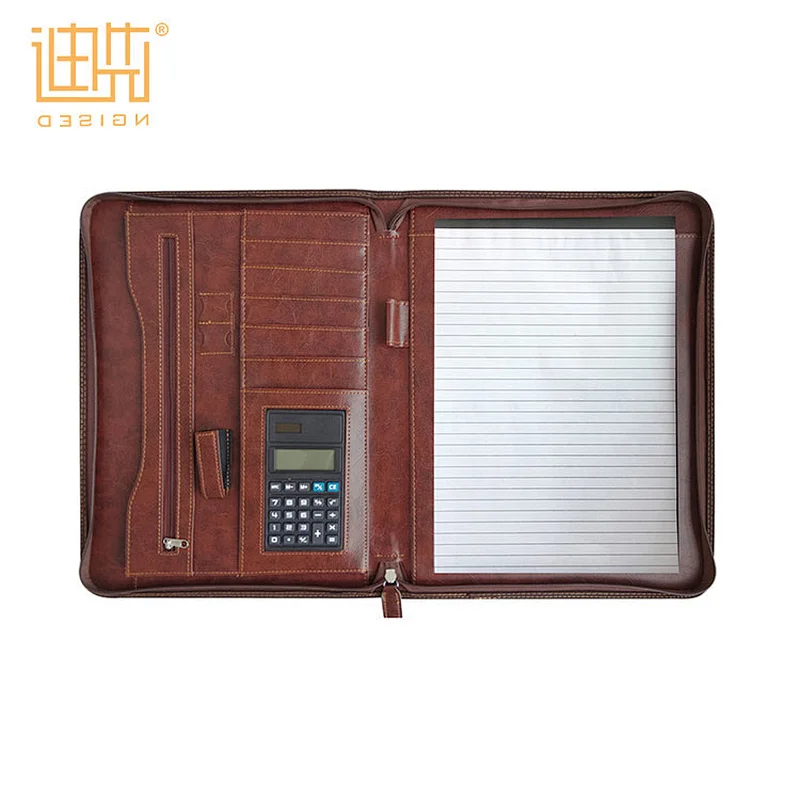 Customize different designs a4 leather portfolio with calculator