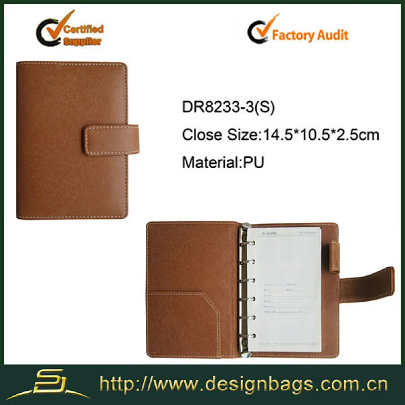 New design PU leather diary book with ring binder