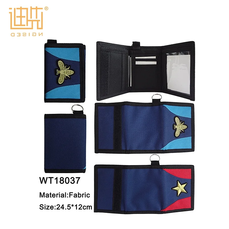 New style fabric embroidery logo colorful man fashion wallet