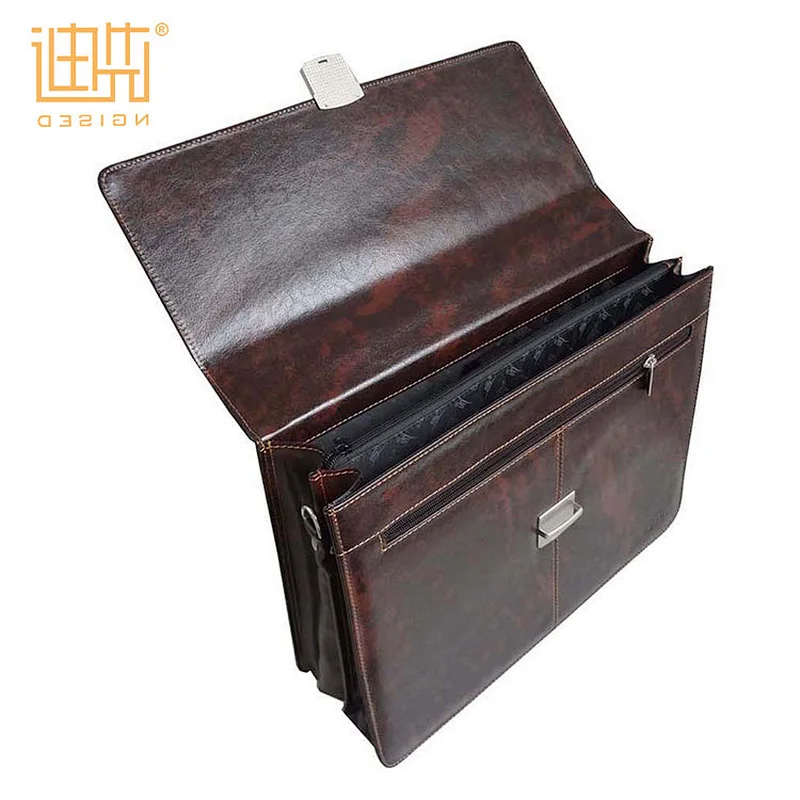 Men's Brown Laptop Bag PU Leather Fashion Design Document Briefcase