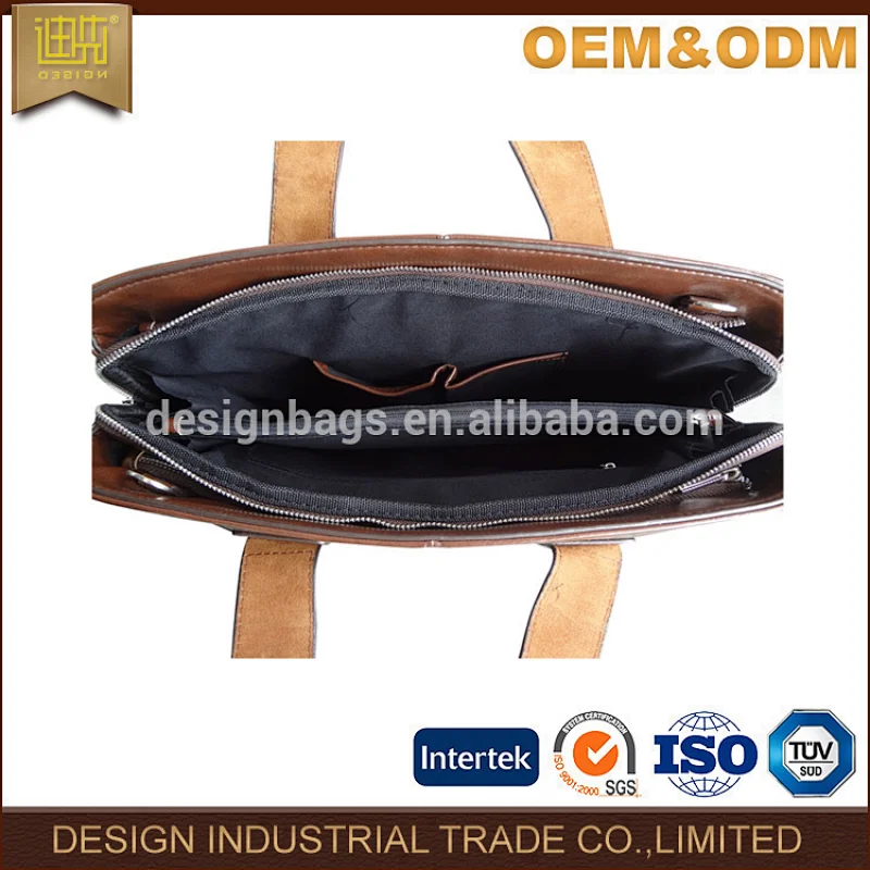 Men handbag Fashion brown business briefcase Pu leather briefcase with zipper in the back