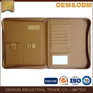 Zipped portable business travel leather portfolio cases cover