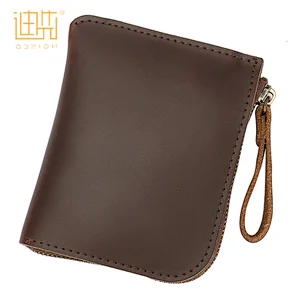 Hot sale customized retro cow hide leather zipper man wallet