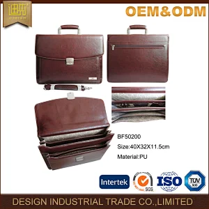 PU leather briefcase document bag with compartments