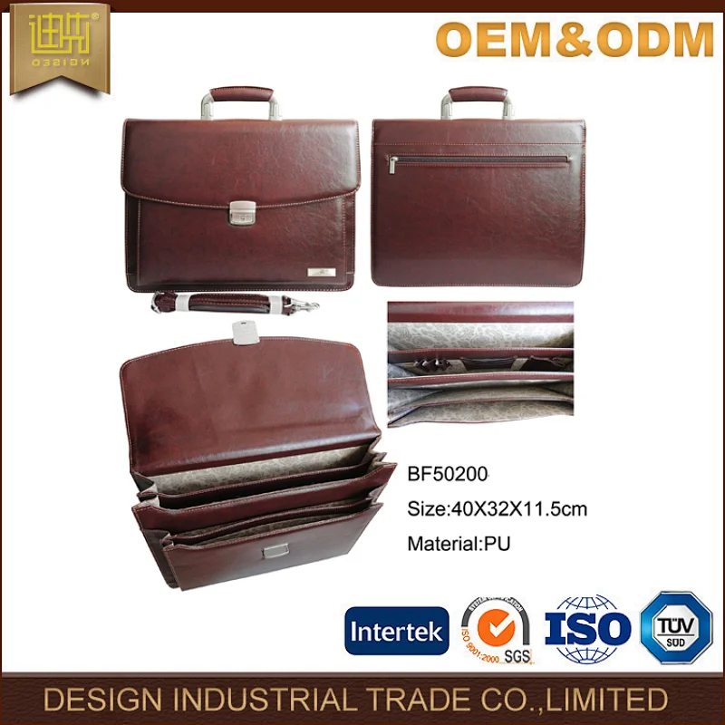 PU leather briefcase document bag with compartments