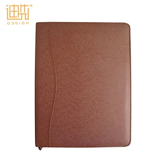 Guangdong factory Pu leather document zipper folder portfolio case with key holder pocket
