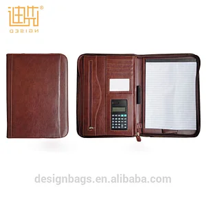 Top Quality Zipper A4 PU Leather File Portfolio Folder With Calculator