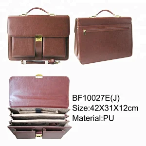 Classical pu leather briefcase with 3 document compartments
