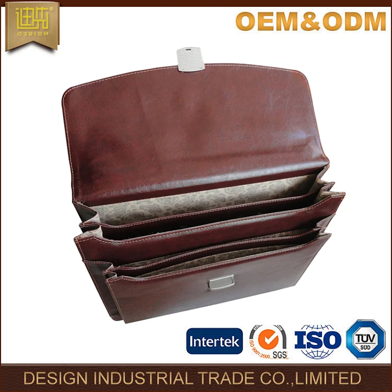 PU leather briefcase document bag with compartments