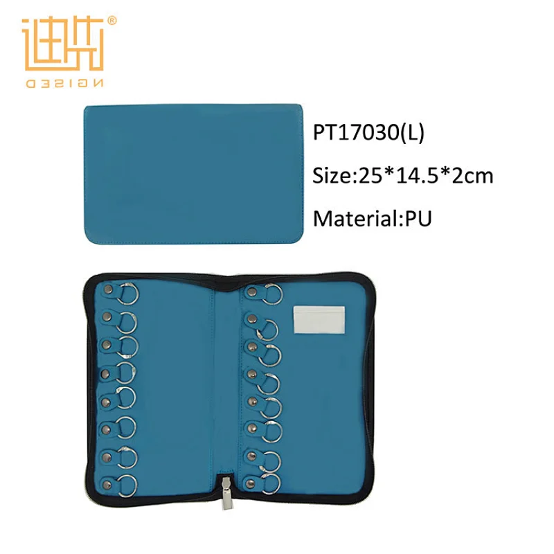 Fashionable Zippered PU Leather Portfolio Folder with Key Hooks and Card Holder