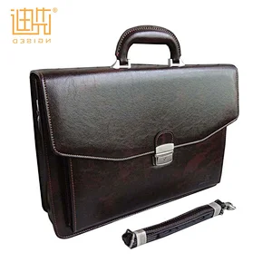 Briefcase men business leather briefcase with metal combination lock