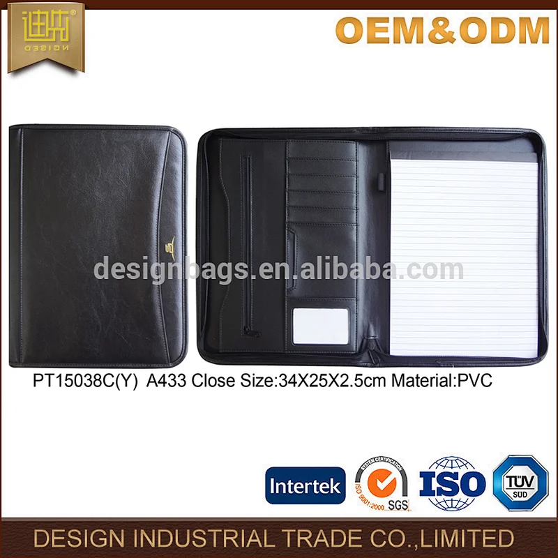 Fashion PU leather business office stationery document notepad compendium presentation folder a4 zip notebook portfolio