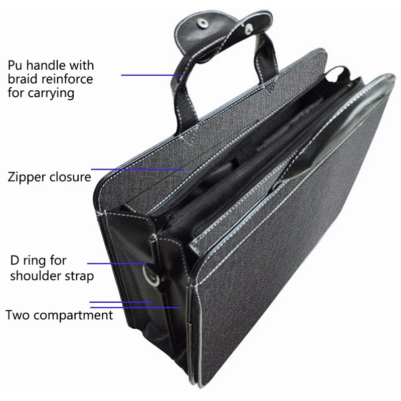 briefcase with secret compartment business braid reinforce pu handle briefcase