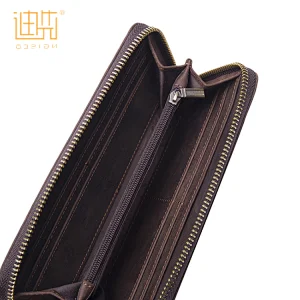 Custom fashion business secure smooth genuine leather mens zipper wallet