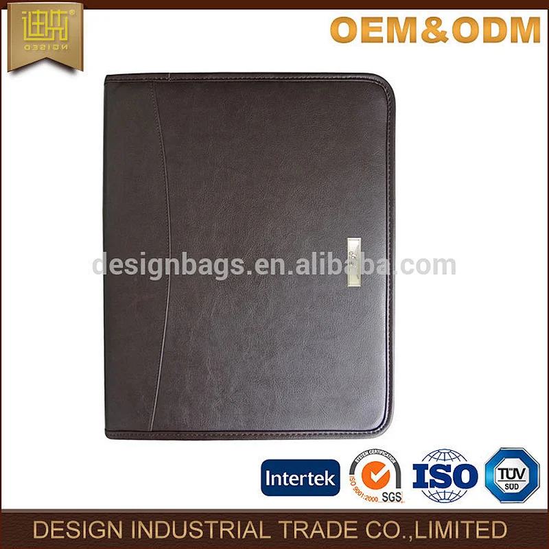 Hot selling black business pu leather notepad portfolio folders card