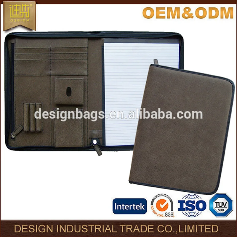 Custom professional document file men lawyer business a4 vintage grey imitation leather portfolio bag with zipper folder