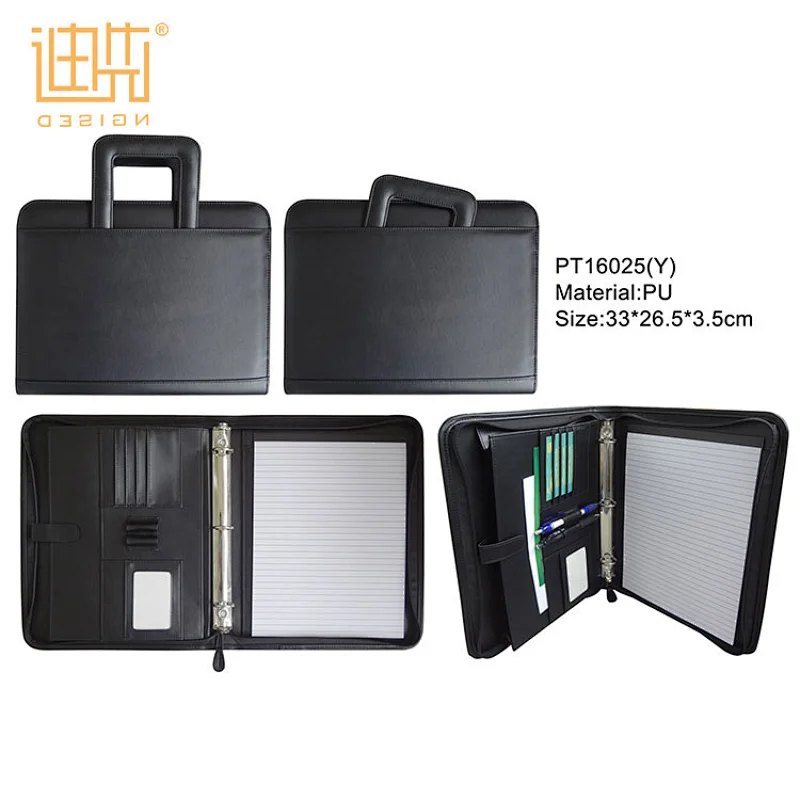 Custom office conference zipper presentation PU leather file folders