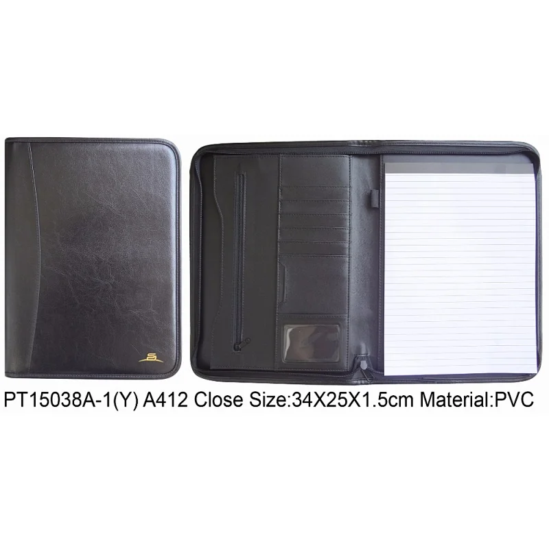 Hot sale PU leather business office stationery document notepad folder presentation a4 zip notebook portfolio