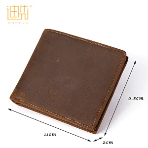 Latest luxury design crazy horse cheap 2 fold leather square wallet men