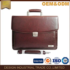 PU leather briefcase document bag with compartments