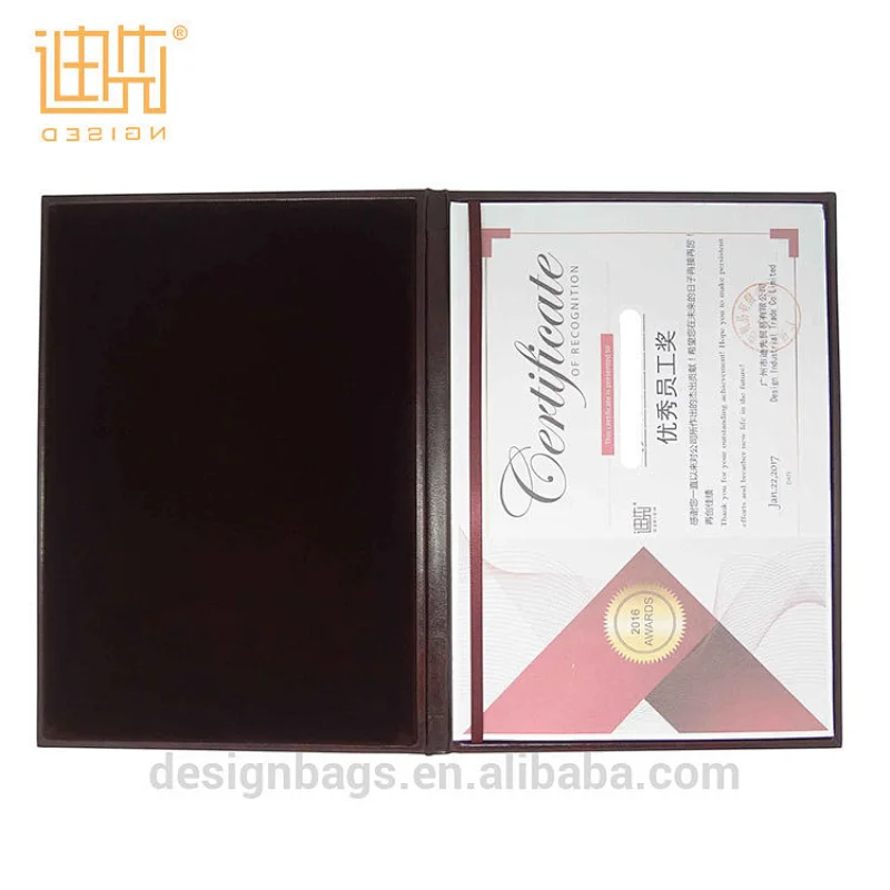 Hot Selling Fashion PU Leather Graduation Certificate Holder Factory OEM Certificate Hard Cover