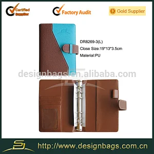 Pu book cover portfolio with 6 rings binder and snap closure