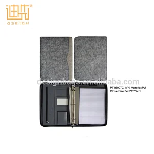 Factory directly sell ring binder A4 file folder pu leather zipper portfolio