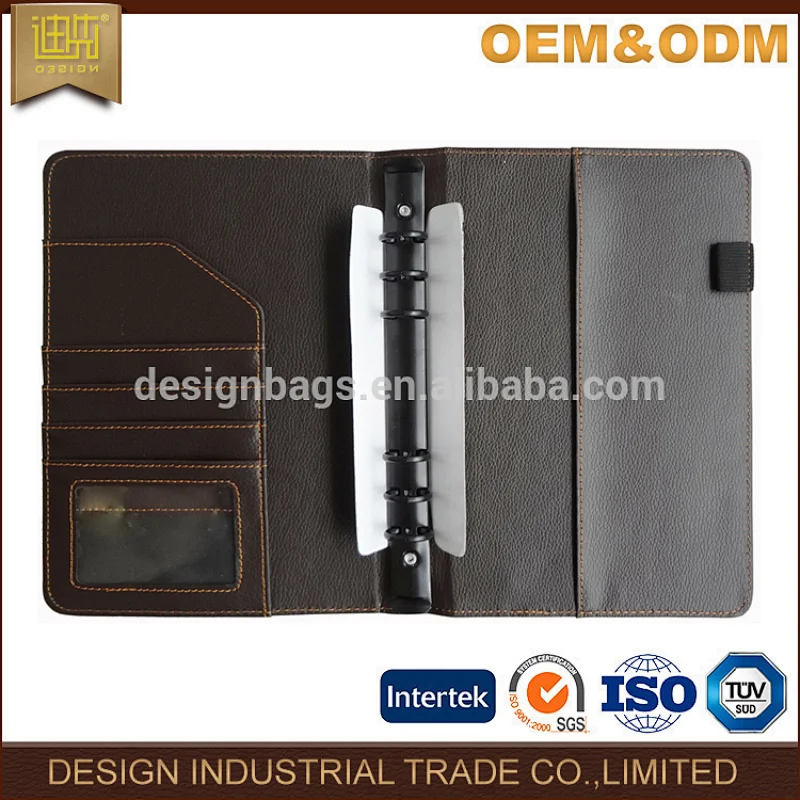 PU diary Business ring binder brown pocket diary book portfolio