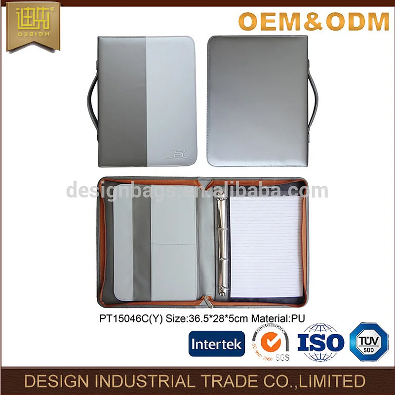 Customized a4 pu leather document folder with binder , wholesale leather executive folder