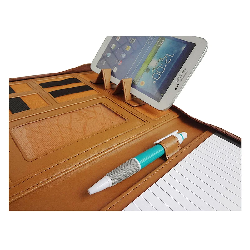 Wholesale new custom men zipper portfolio gift business folder A4 PU leather portfolio