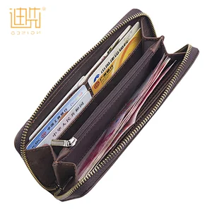 New fashion minimalist secure real crazy horse leather card holder mens custom zipper wallet