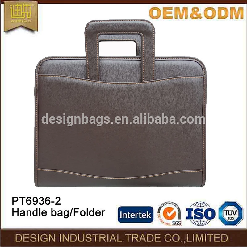 Brown PU material handbag with zipper