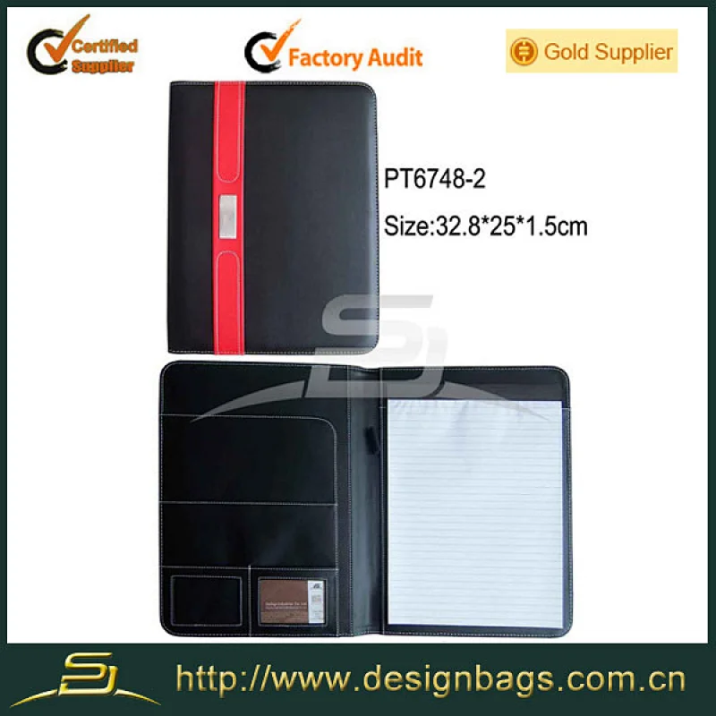 Pu leather men document folder Zipper ring binder leather portfolio a4 portfolio with usb holder
