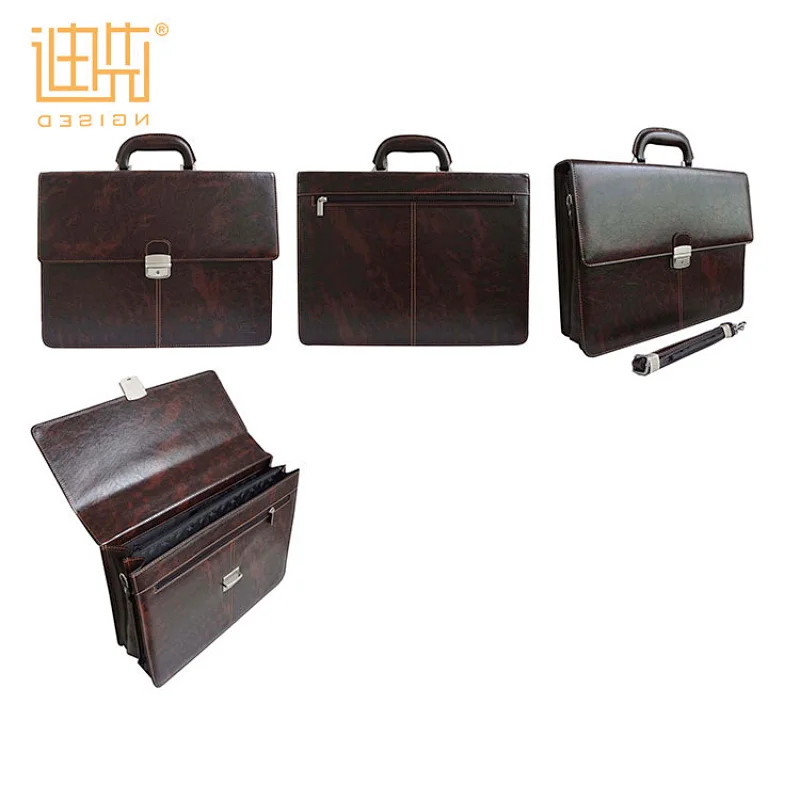 Men's Brown Laptop Bag PU Leather Fashion Design Document Briefcase