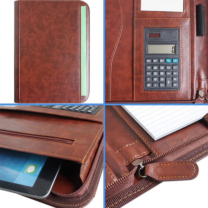 Executive Zippered PU Leather Padfolio folder with cd sleeves