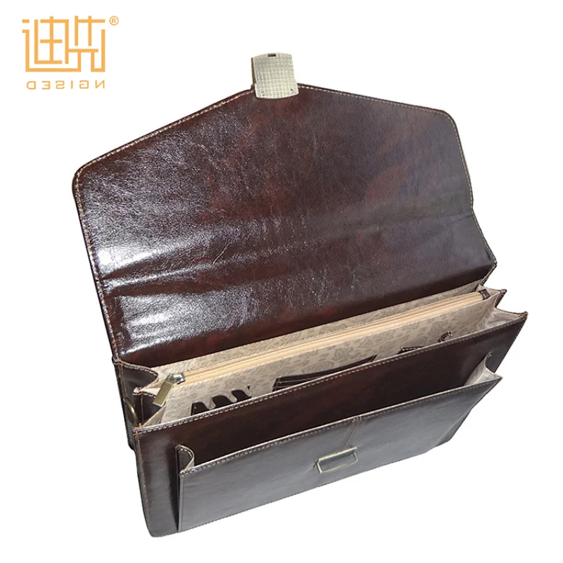 Custom logo metal locks pu leather business men bag briefcase