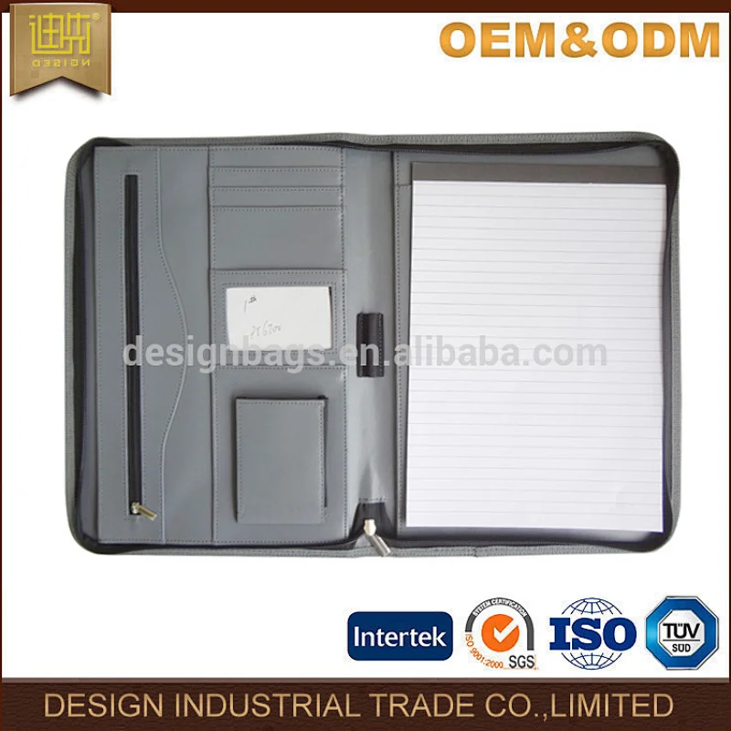 Pu leather Professional briefcase style custom portfolio with ring binder handle portfolio art document case notepad portfolio