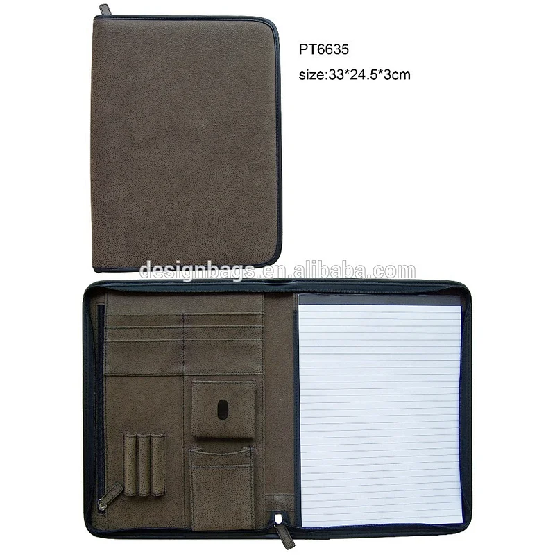 Custom professional document file men lawyer business a4 vintage grey imitation leather portfolio bag with zipper folder