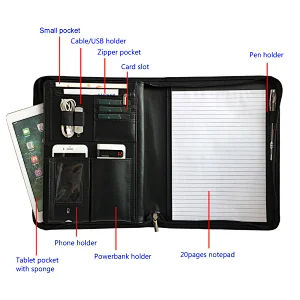 Business PU Leather Binder business portfolio folders Documents Travel Portfolios with phone