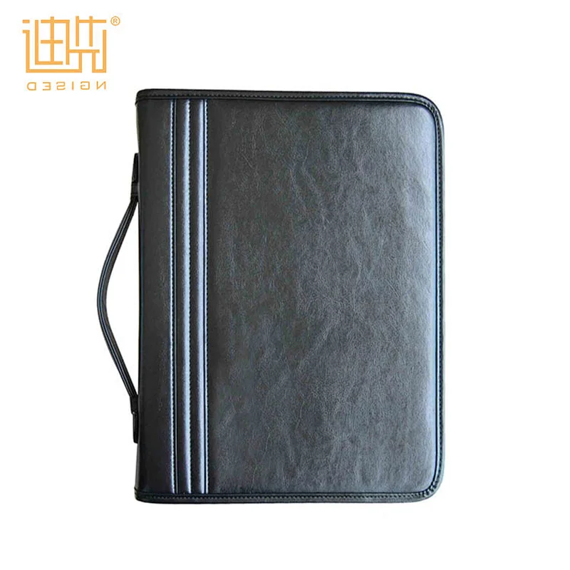 Hot sale handle zipper padfolio pu leather tablet a4 portfolio