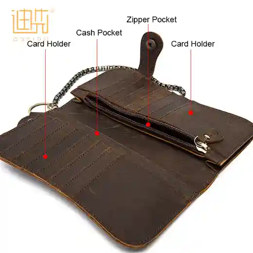 built-in zipper leather wallet