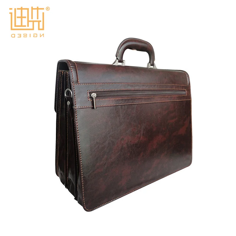 Lightweight brown men business finger lock leather briefcase
