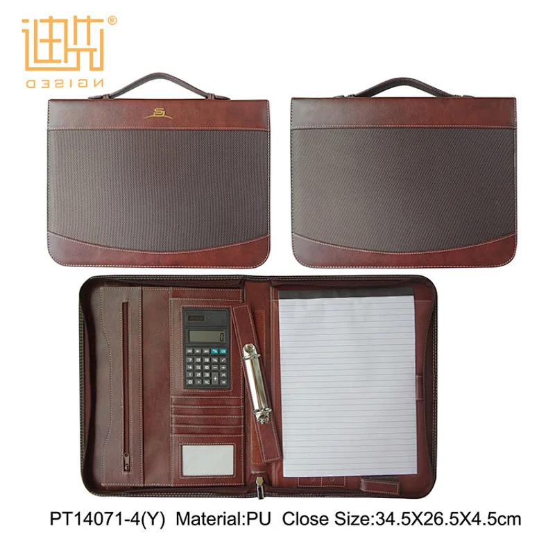 Custom size compendium folder High quality fashion business pu leather portfolio