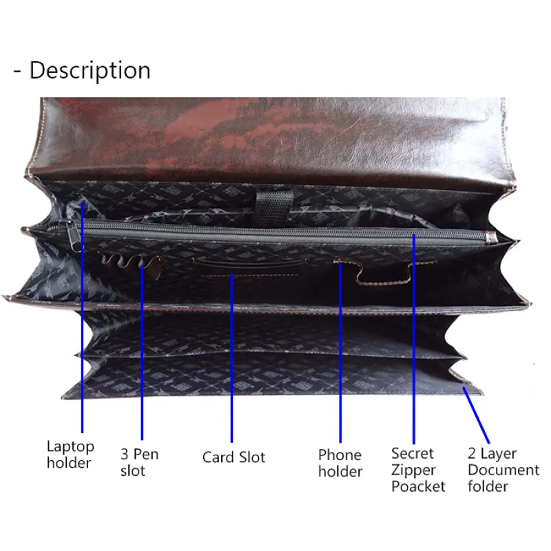 China Guangzhou strong stitching brown business pu leather briefcase
