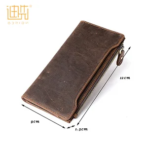 China supplier high quality crazy horse leather travel male long wallet for men