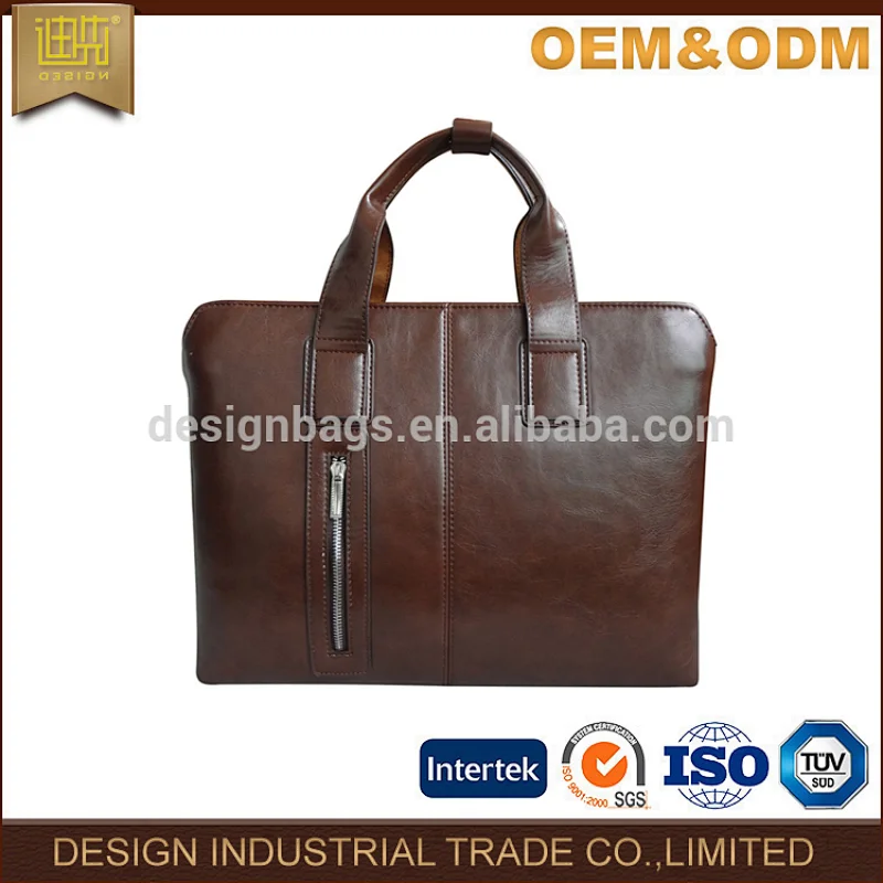 Men handbag Fashion brown business briefcase Pu leather briefcase with zipper in the back